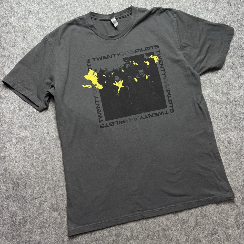 Twenty One Pilots Next Level Shirt Mens Large Gray Yellow Graphic Band Tee Music
